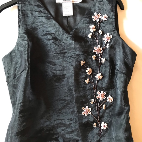 InWear Dressy Black Sleeveless Top with Embossed Flower Beading, Size 4 - Picture 9 of 14